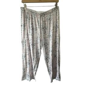 Rene Rofe Pink Floral Cropped Pull On Pajama Pants Lace Trim Women's Large New